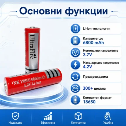 Акумулаторна презареждаща се батерия 18650 6800mAh 4.2V Li-ion-2