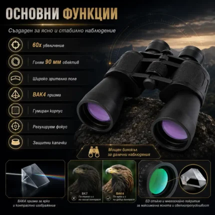 Мощен бинокъл SAKURA 60×90 за лов наблюдение на птици животни туризъм далечно виждане-2