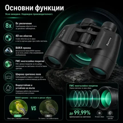Качествен бинокъл за далечно виждане BARSTE 8X40 за лов наблюдение на птици-2