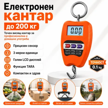 Ръчен кантар до 200 кг за товари, пратки и риболов