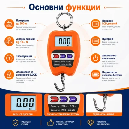 Професионален електронен кантар за храна риба багаж до 200кг-2