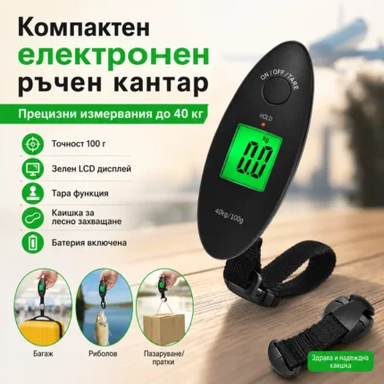 Компактен ръчен кантар до 40 кг за багаж и куфари