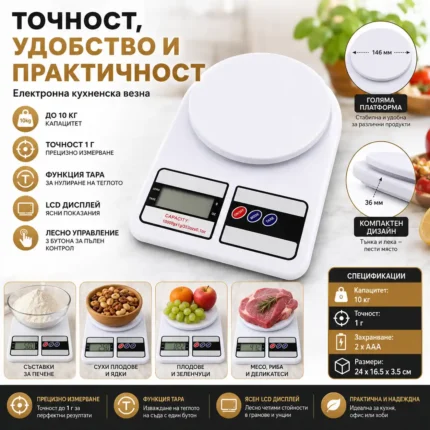 Кухненска електронна везна кантар до 10 кг за храна кафе плодове и зеленчуци-2