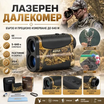 Лазерен далекомер 640 метра с 6X увеличение за лов и голф