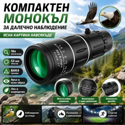 Мини монокъл Bushnell 16x52 за лов и туризъм