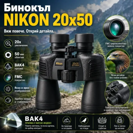 Ловен бинокъл 20×50 NIKON с BAK-4 призма за далечно наблюдение