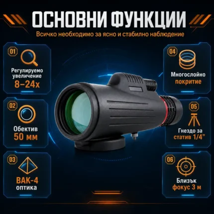 Мощен джобен монокъл за лов далечно виждане Beileshi 8-24×50 лов птици животни туризъм-2