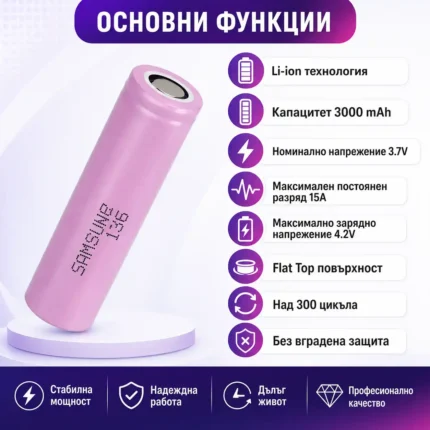 Професионална и издръжлива акумулаторна батерия Samsung 18650 3000mAh-2