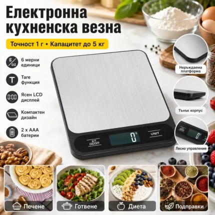 Кухненска везна 1 г с LCD дисплей, тара и 6 мерни единици