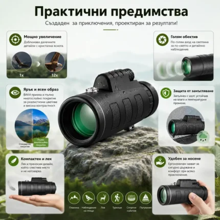 Силен джобен монокъл BUSHNELL 18×62 бушнел с голямо увеличение за лов живони птици туризъм-2