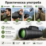 Силен джобен монокъл BUSHNELL 18×62 бушнел с голямо увеличение за лов живони птици туризъм-7