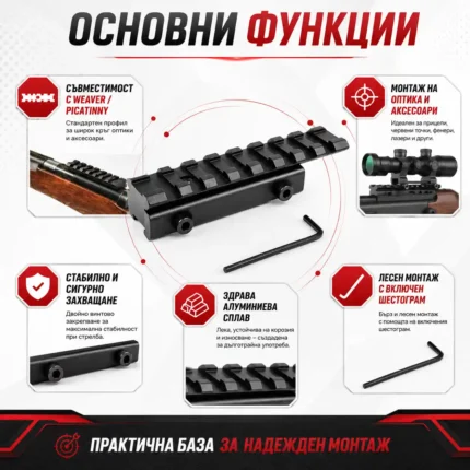 Стойка пикатини уивър база за въздушна ловна пушка оптика бързомер прицел-2