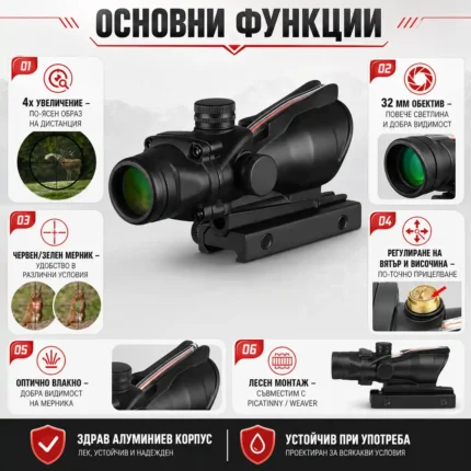 Тактически оптически прицел 4X32 мерник бързомер за пушка еърсофт-2