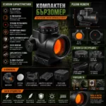 Тактически бързомер прицел Trijicon 1x25 с две стойки за лов еърсофт-8
