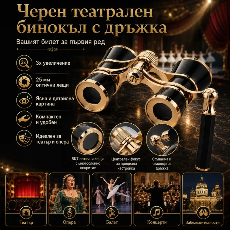 Луксозен оперен бинокъл с дръжка 3x25 в черно