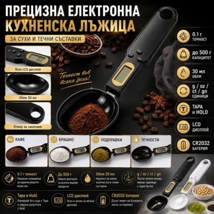 Точна електронна кухненска лъжица за измерване на тегло на храни и течности-2