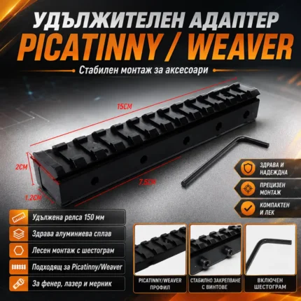 Picatinny удължител 150 мм за оптика и аксесоари