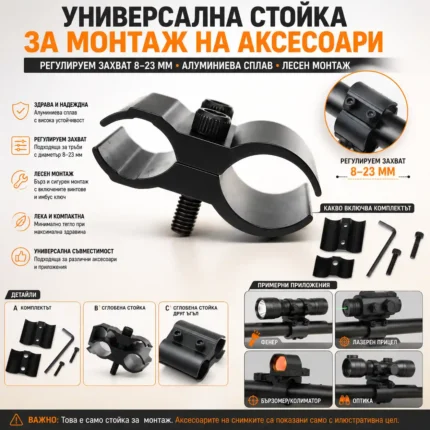 Двойна стойка за фенер с регулируем захват 8–23 мм