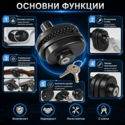 Заключващ механизъм за оръжие с ключ пистолет ловна пушка въздушна-2