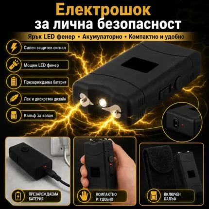 Джобен кучегон с електрошок и LED фенер – акумулаторен