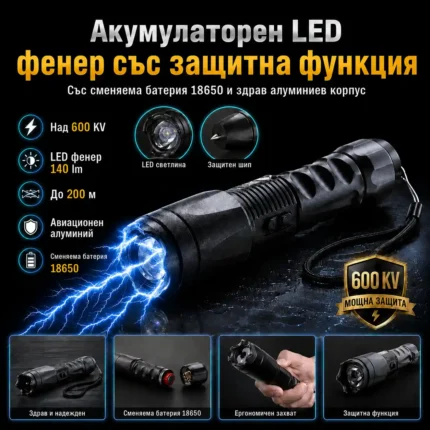 Фенер с електрошок CREE LED 140 лумена и 200 м обхват