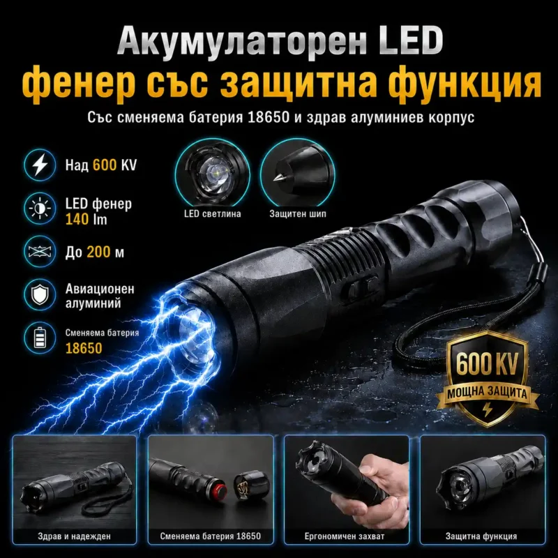 Фенер с електрошок CREE LED 140 лумена и 200 м обхват