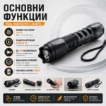 Мощен акумулаторен ръчен фенер с електрошок кучегон самоотбрана кучета охрана самозащита-2