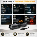 Мощен акумулаторен ръчен фенер с електрошок кучегон самоотбрана кучета охрана самозащита-3