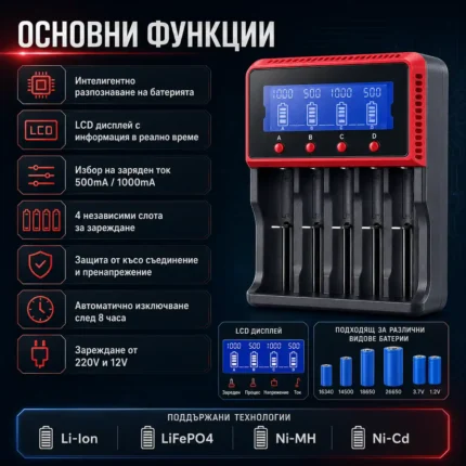 Бързо и умно интелигентно зарядно устройство за батерии на 1.2V и 3.7V-2