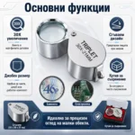 Бижутерска сгъваема мини джобна лупа 30X за злато часовникари бижута-4