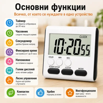 Дигитален кухненски таймер с електронен часовник за готвене спорт кухня-2
