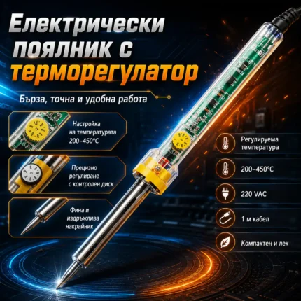 Електрически поялник с терморегулатор 60W за електроника