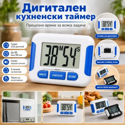 Електронен кухненски таймер с магнит и LCD дисплей