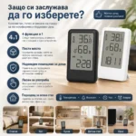 LED електронен настолен термометър с влагомер часовник аларма голям екран на батерии-3