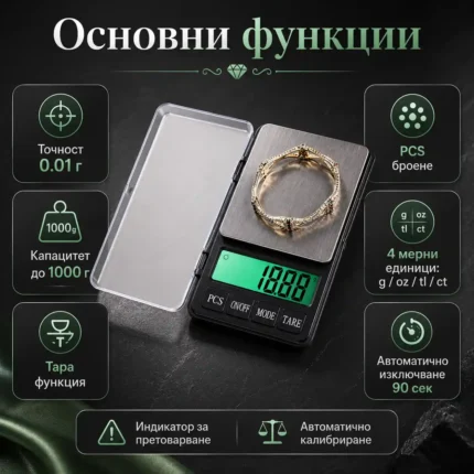 Професионална бижутерска електронна везна 0.01 кухненска до 1кг за злато храна-2