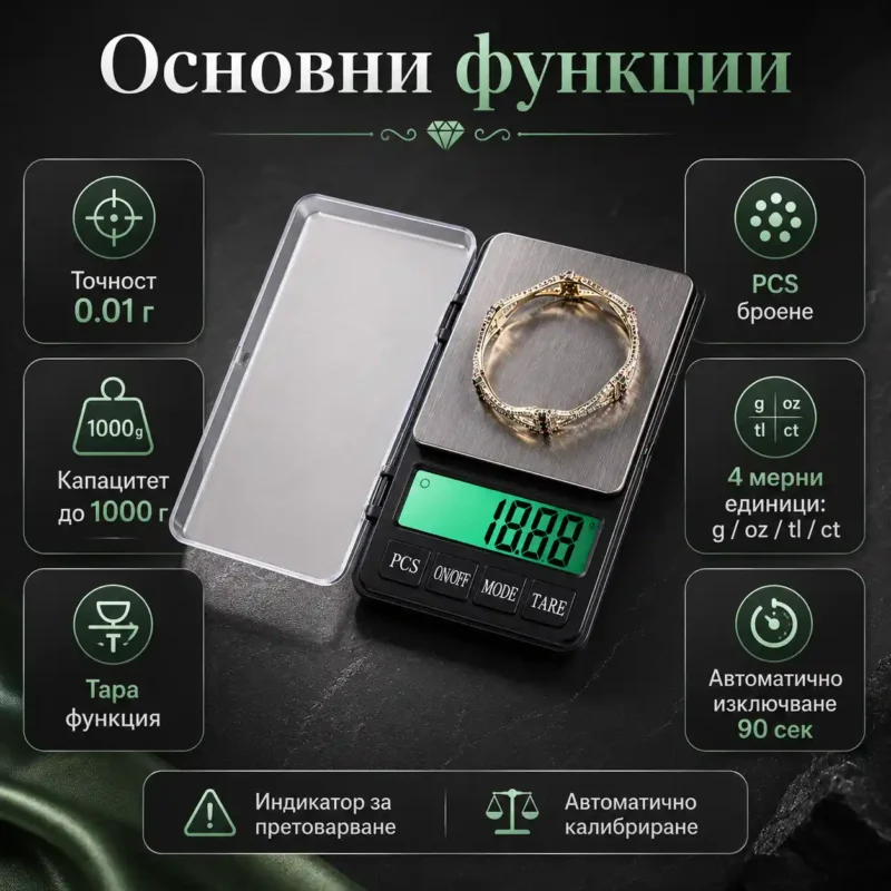 Професионална бижутерска електронна везна 0.01 кухненска до 1кг за злато храна-2