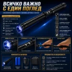 Мощен електрошок с LED фенер телескопична палка за самозащита кучегон самоотбрана защита от кучета-7