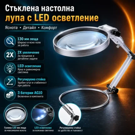 Настолна лупа с LED осветление 2X за шиене и бродиране