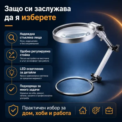 Евтина стъклена голяма настолна лупа лед осветление за четене гоблени-2