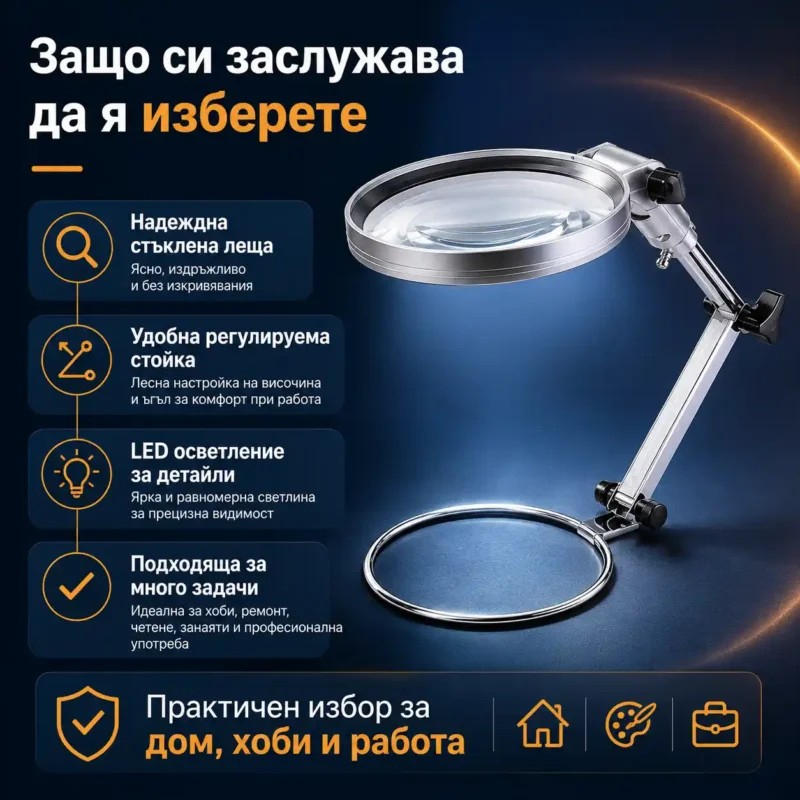 Евтина стъклена голяма настолна лупа лед осветление за четене гоблени-2