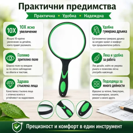 Голяма стъклена увеличителна лупа 10X увеличение за четене деца-2