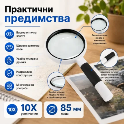 Мощна голяма увеличителна ръчна лупа 10X увеличение за четене с дръжка-2