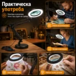 Професионална голяма настолна лупа с LED осветление четене шиене гоблени-3