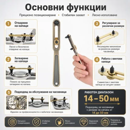Професионален часовникарски инструмент отварачка за часовници капаци до 50мм за часовникари-2