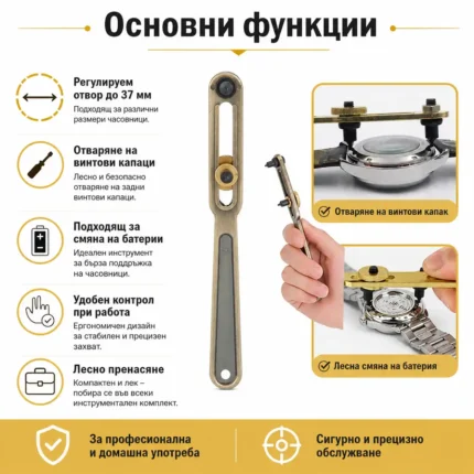 Професионален часовникарски инструмент за отваряне на часовници до 37 мм за часовникари-2
