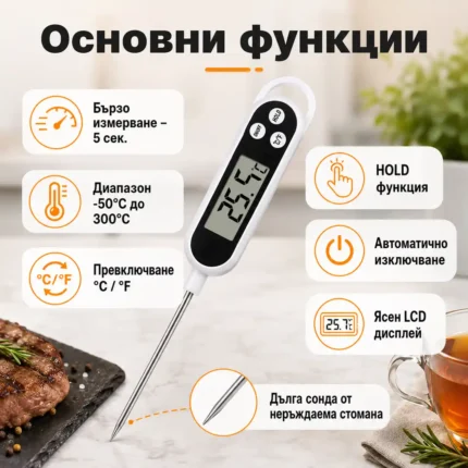 Кухненски дигитален термометър за месо мляко вода готвене със сонда-2
