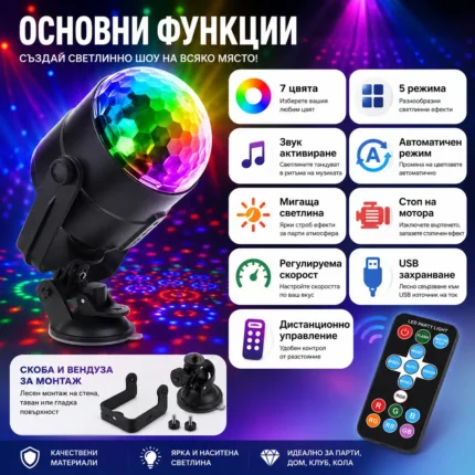 LED диско лампа топка крушка проектор осветление за домашно парти детско-2