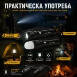 Мощен акумулаторен LED фенер къмпинг лампа с магнит лед осветление за палатка риболов туризъм-4