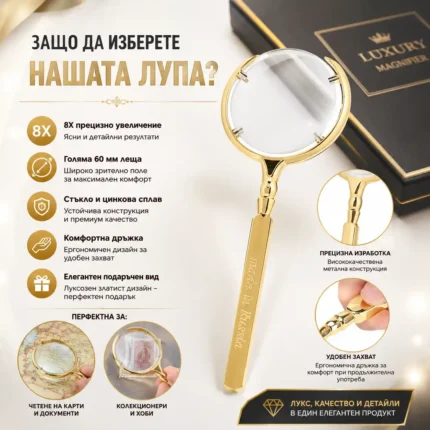 Луксозна мощна увеличителна ръчна лупа 8X увеличение с дръжка за четене-2