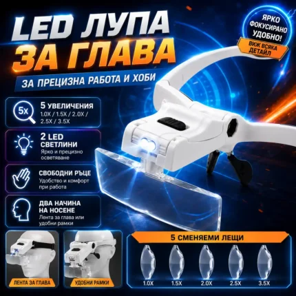 Увеличителни очила с 5 лещи и LED осветление до 3.5X